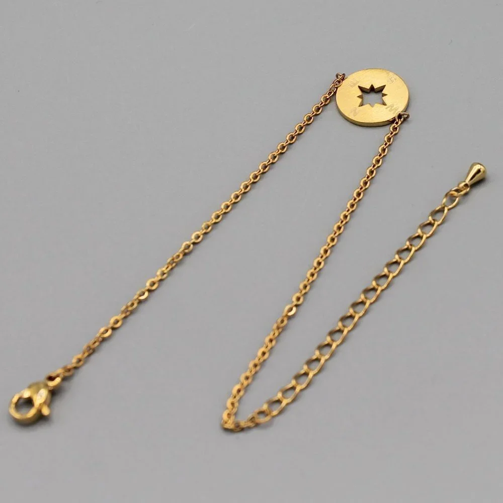 Jewelry bracelet compass travel adventure yellow gold tone dainty minimalist new - Picture 7 of 8